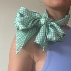 Kiton Green and Blue Silk Checkered Scarf